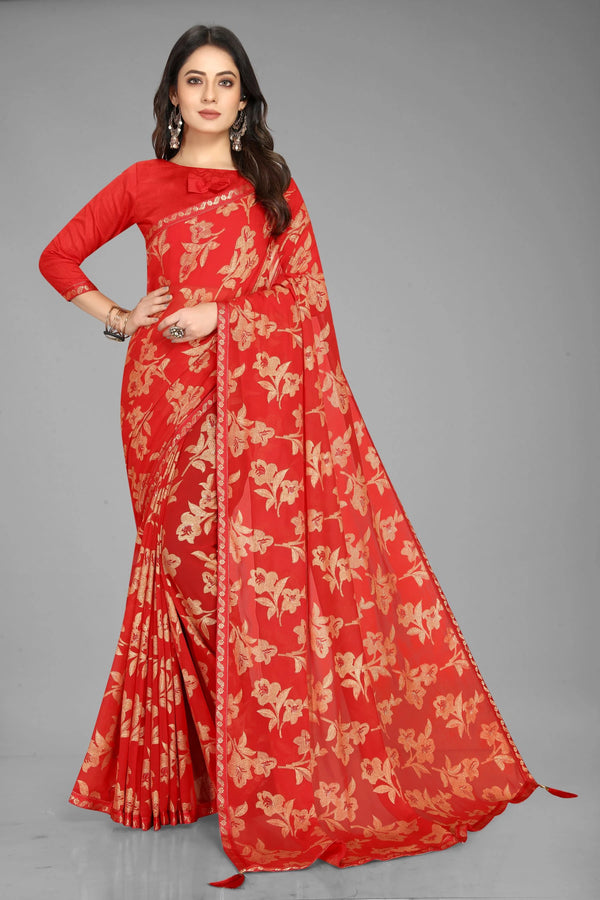 Georgette Rich All Over Foil Print Saree