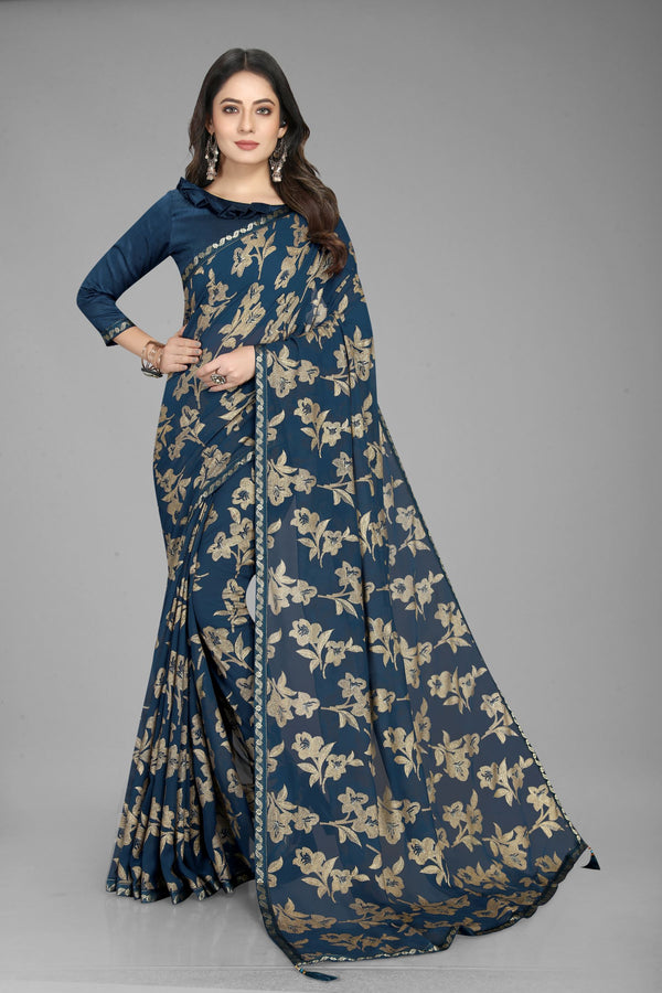 Georgette Rich All Over Foil Print Saree