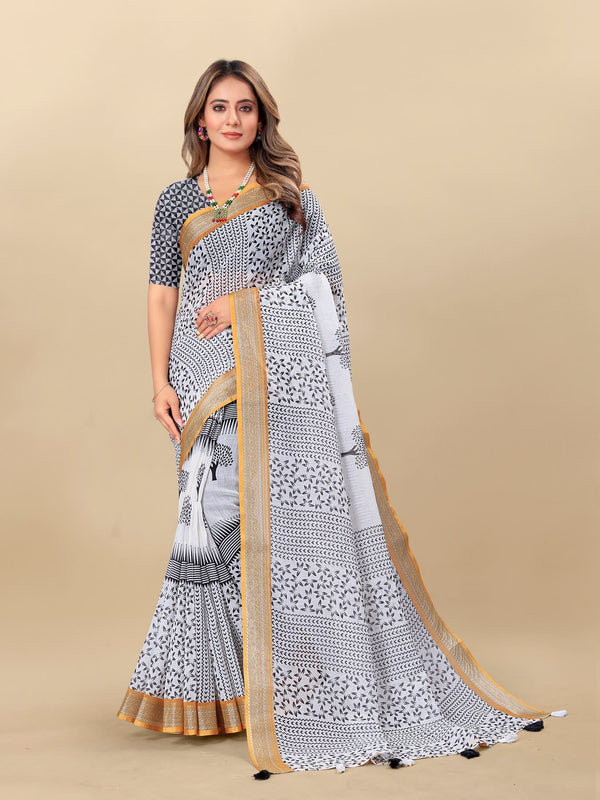 Printed linen saree  For women