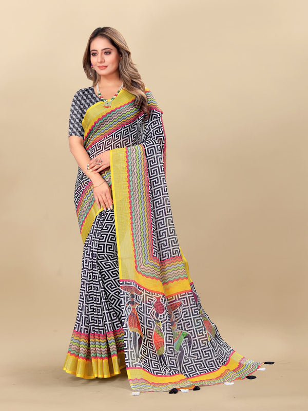 Printed linen saree  For women