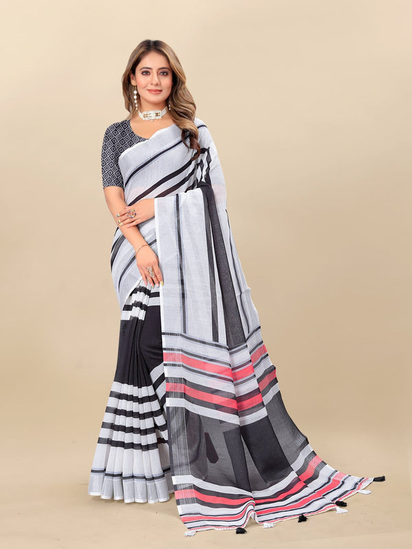 Printed linen saree  For women