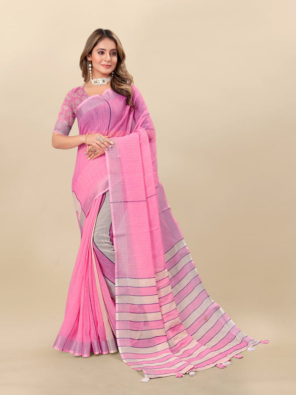 Printed linen saree  For women