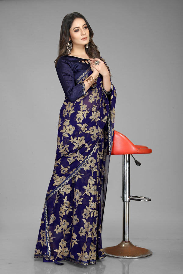 Georgette Rich All Over Foil Print Saree