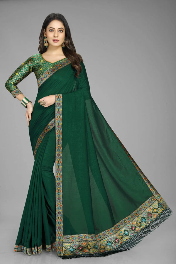 Beautiful Rich Pallu & Jacquard Border Saree-Green