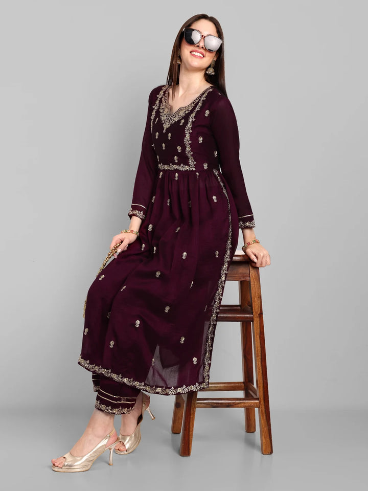 Chic Embroidery Work Kurta with Matching Pants-Black