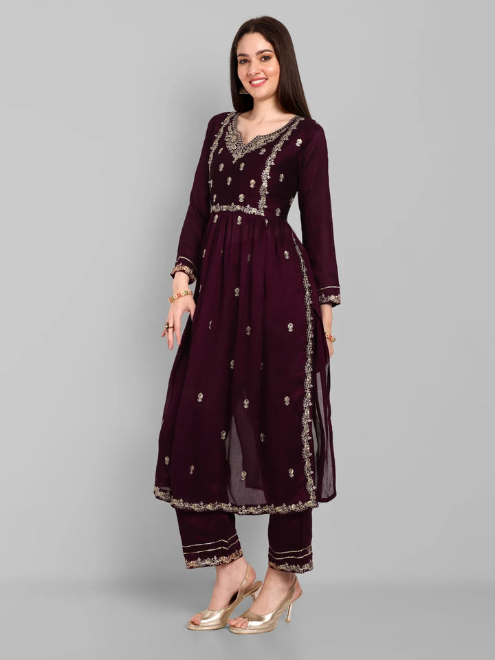 Chic Embroidery Work Kurta with Matching Pants-Black