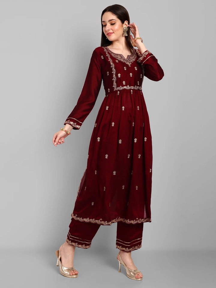 Chic Embroidery Work Kurta with Matching Pants-Black