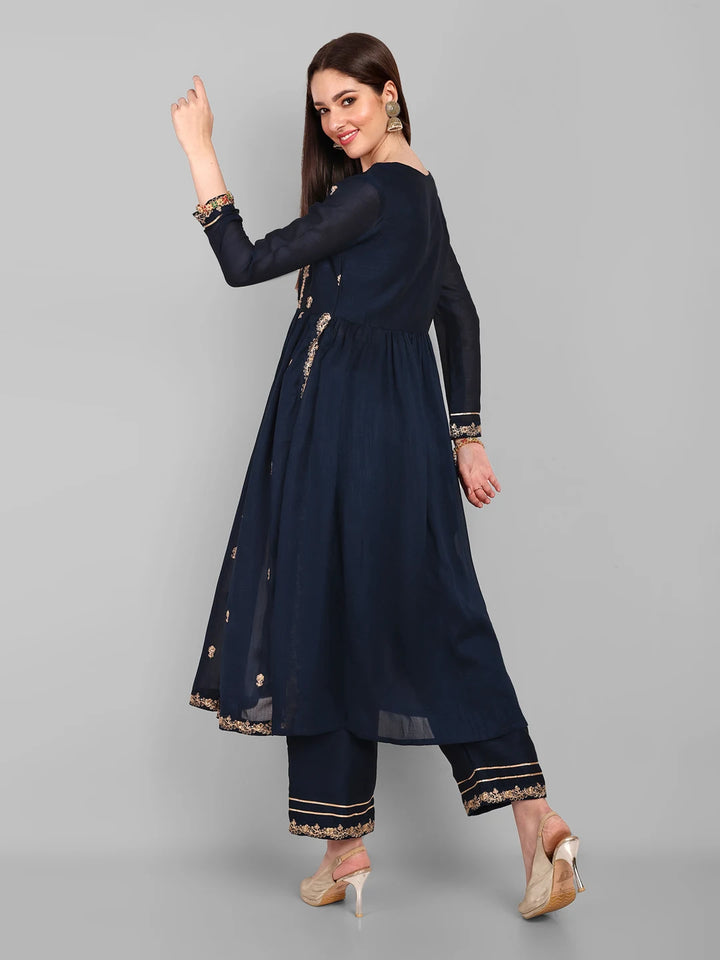 Chic Embroidery Work Kurta with Matching Pants-Black