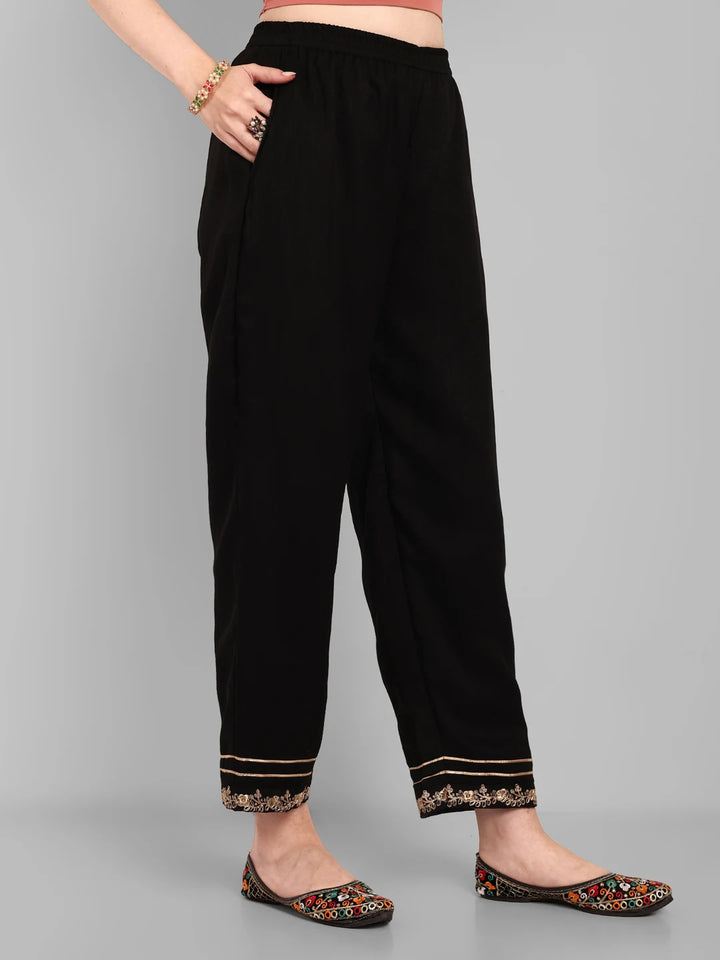 Chic Embroidery Work Kurta with Matching Pants-Black