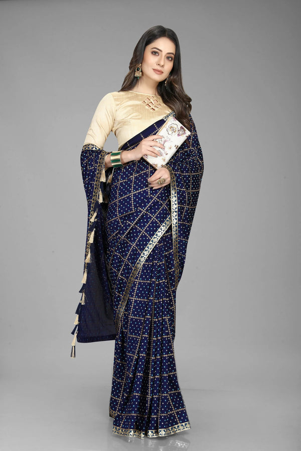 Elegant rich bandhani print saree-Blue