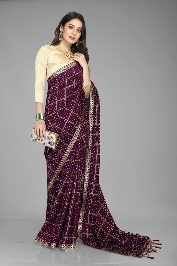 Elegant rich bandhani print saree-Burgundy