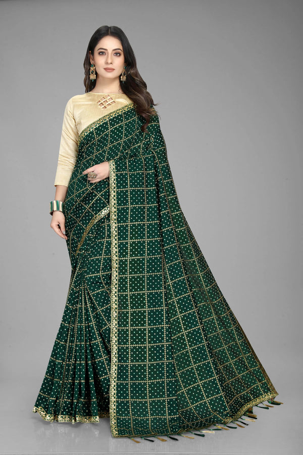 Elegant rich print dark green bandhani saree