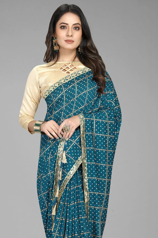 Elegant rich bandhani print saree-Sky