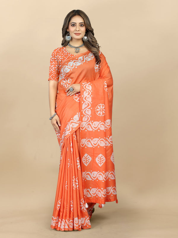 Hand Batik Printed Saree For Women