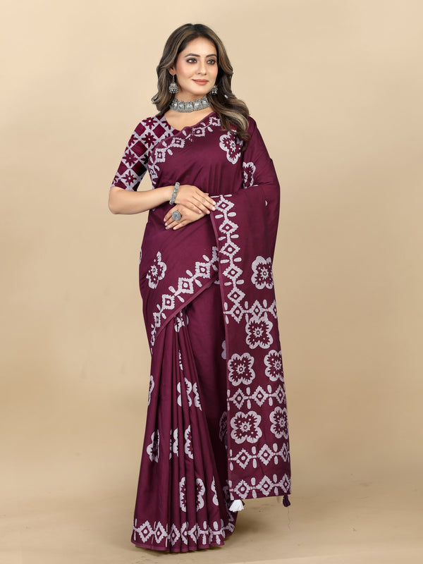 Hand Batik Printed Saree For Women