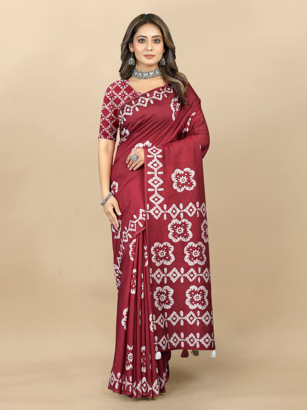 Hand Batik Printed Saree For Women