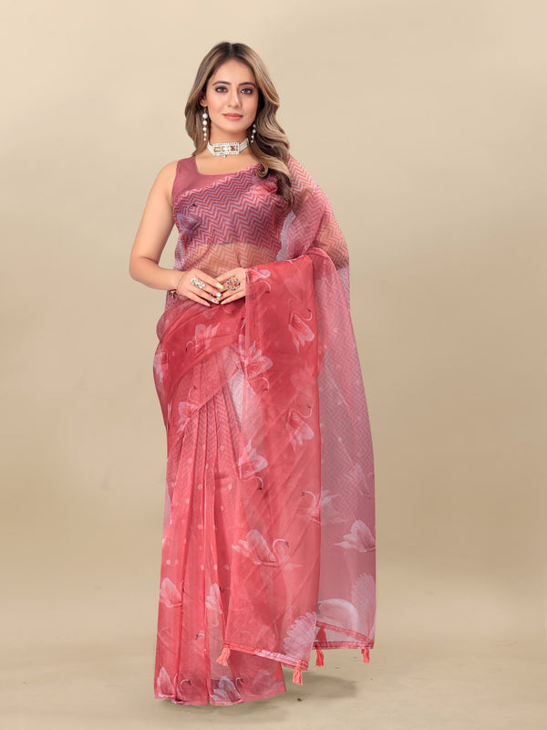 Printed organza saree For women