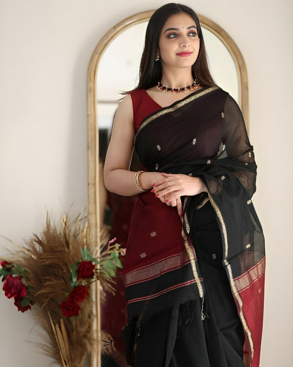 Beautiful Soft Cotton Silk Saree -Black