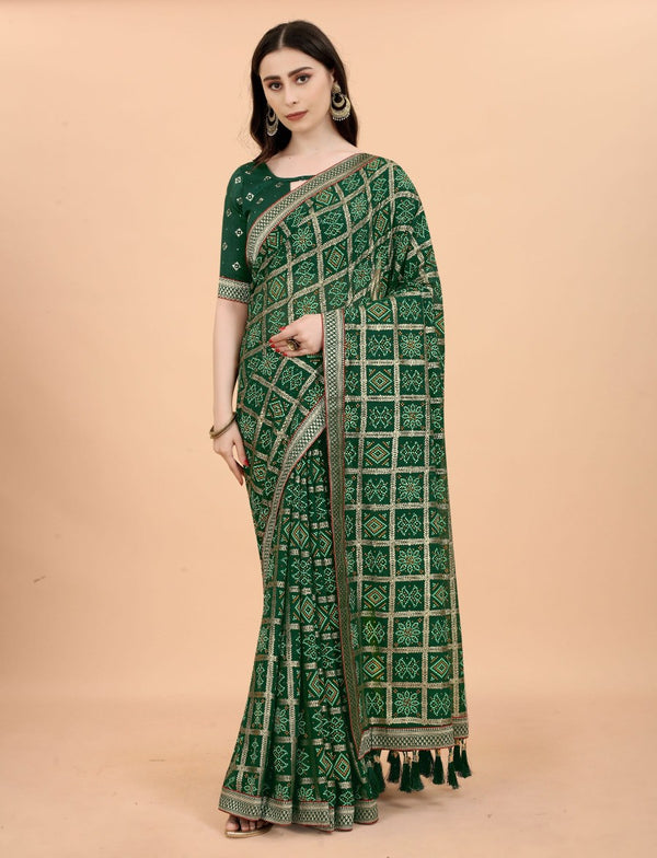 Dark green Bandhani saree