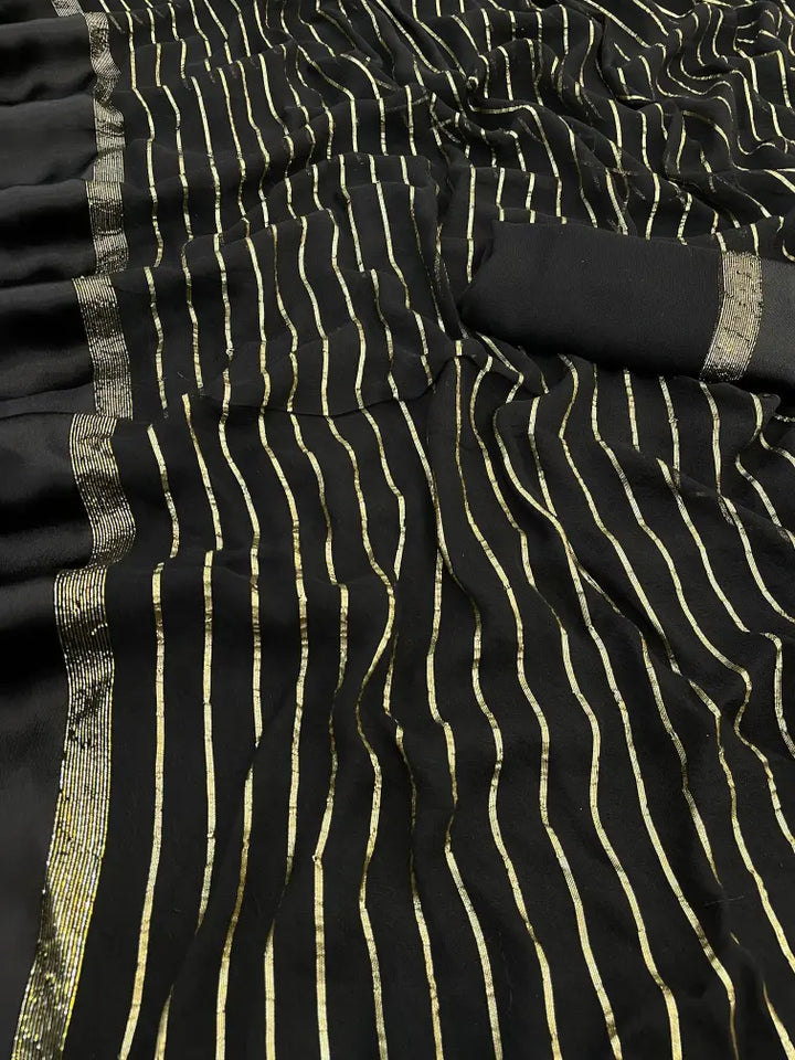 Elegant Viscose Saree with Gold Stripes and Border