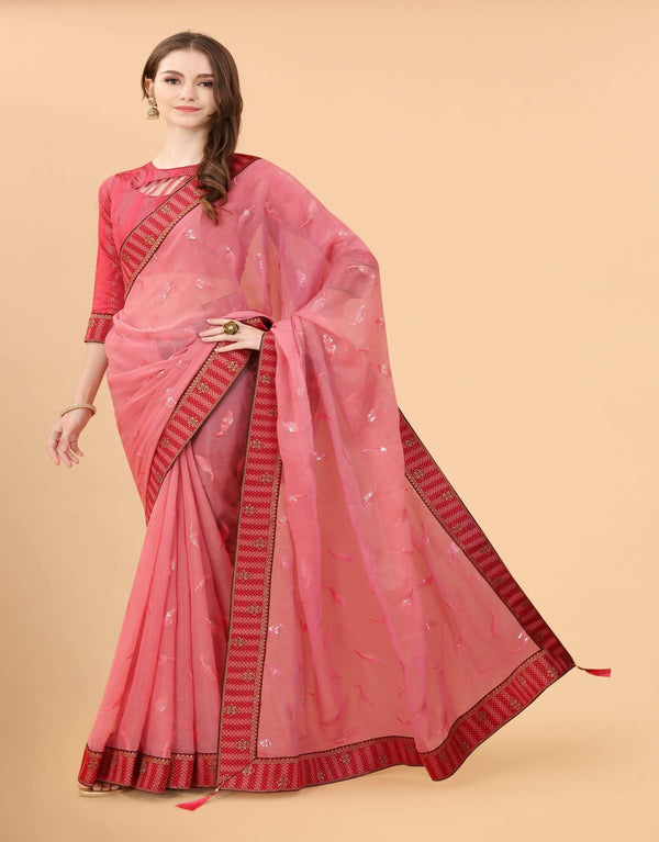 Embroidery work Saree With Lace