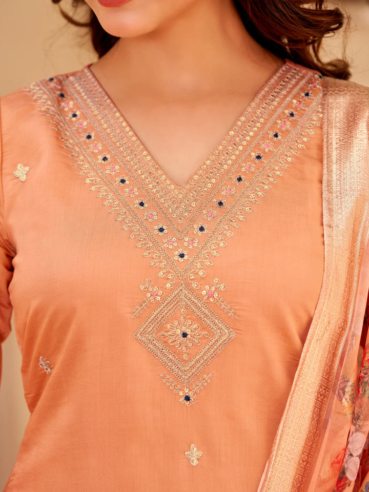 Classic Embroidered Chandari Kurta Set