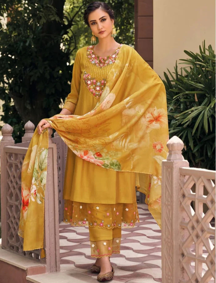 Embellished Chandari Kurta Set with embroidery work