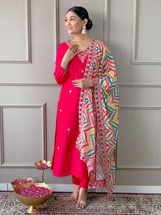 Stylish Kurta Set with Beautiful Dupatta -rani