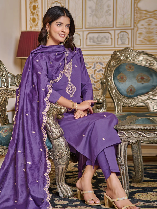 Glamorous Embroidered Kurta and Dupatta Set - Purpul