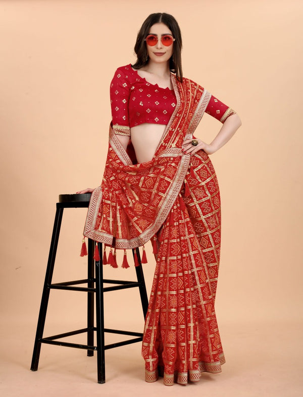 Red bandhani saree