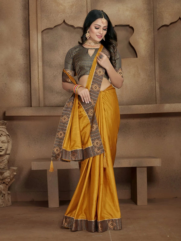 Vichitra silk saree With Elegant lace Patti