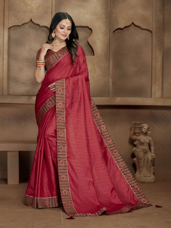 Vichitra silk saree With Elegant lace Patti