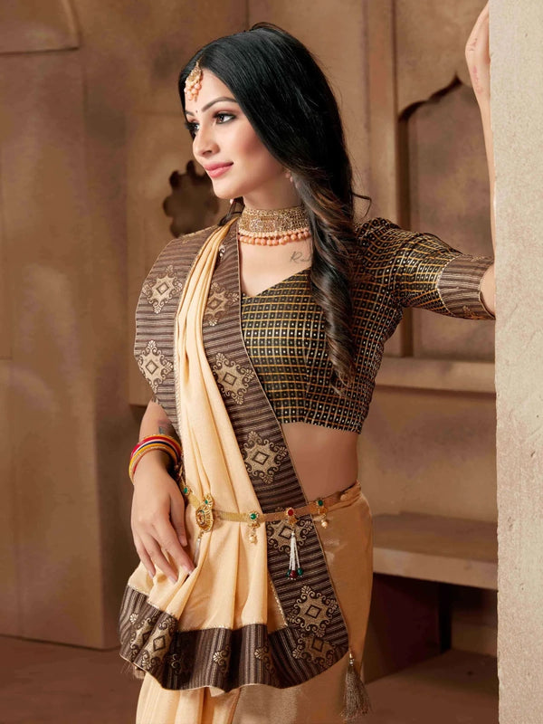 Vichitra silk saree With Elegant lace Patti