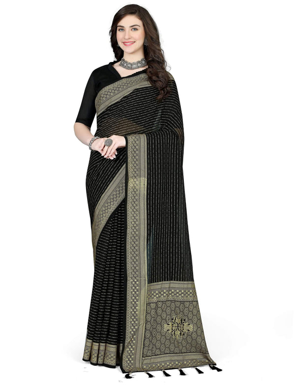 Trendy Women Foil Work Black saree