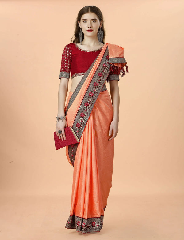 Beautiful rich pallu & jacquard-maharani border saree- orange