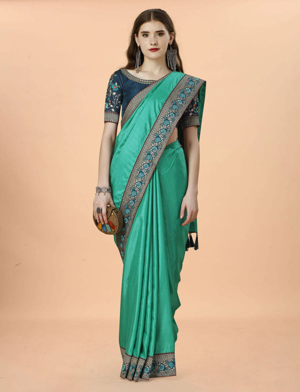 Beautiful rich pallu & jacquard-maharani border saree- Green