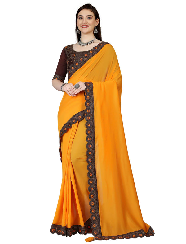 Trendy Vichitra Silk Saree With Lace