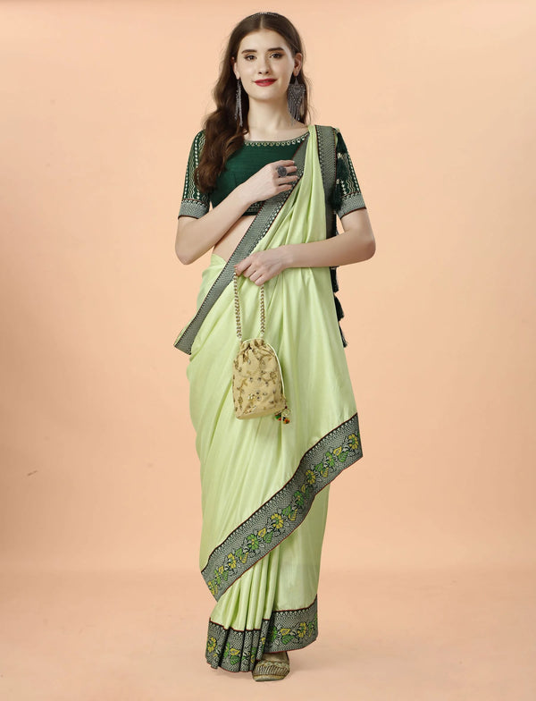 Beautiful rich pallu & jacquard-maharani border saree- Pista