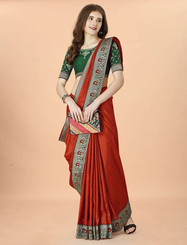 Beautiful rich pallu & jacquard-maharani border saree- Red