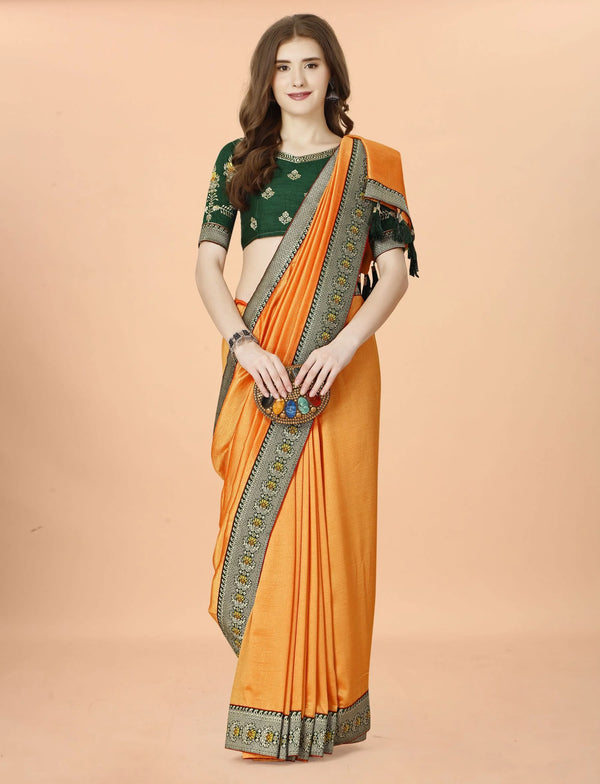 Beautiful rich pallu & jacquard-maharani border saree- Yellow