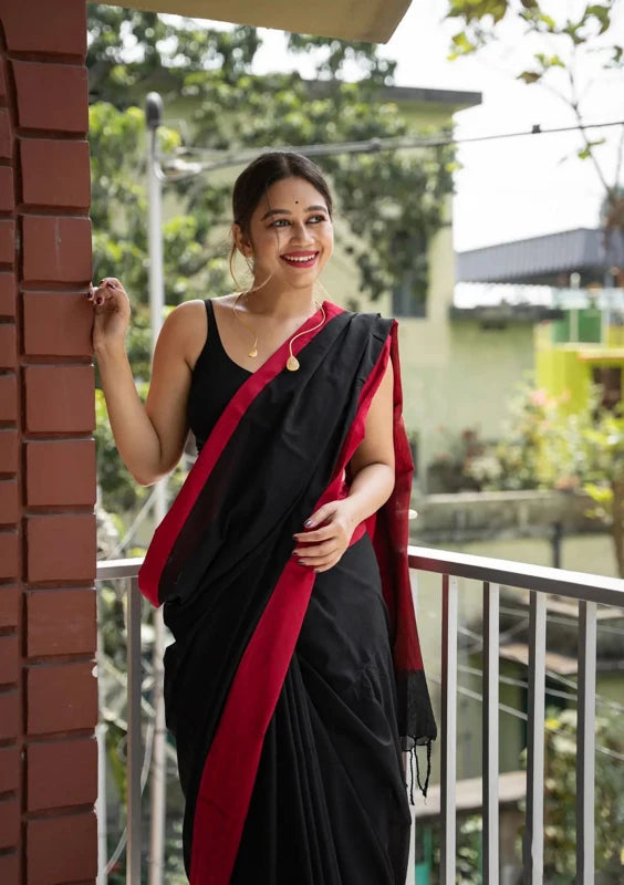 Soft Lilan soft Cotton attractive saree - Black