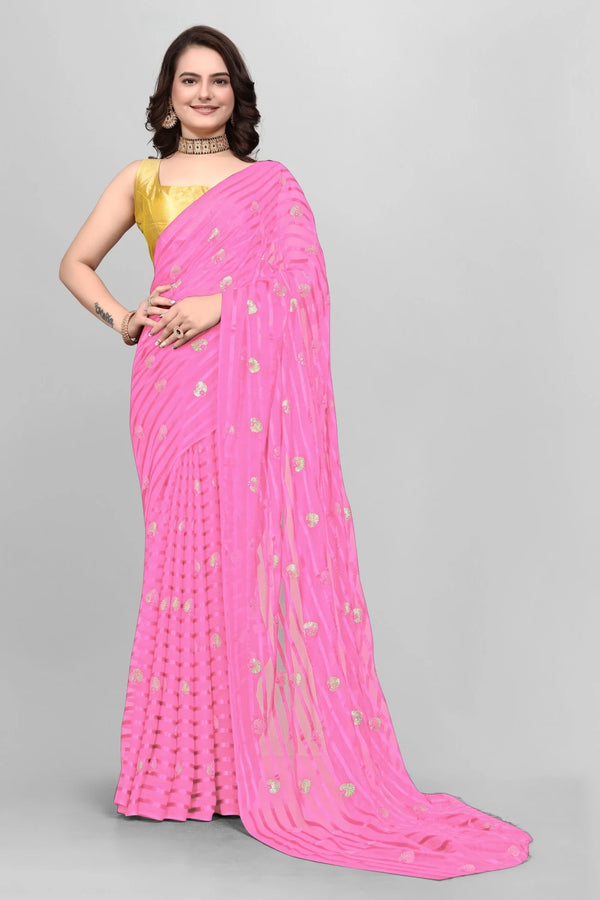 Elegant Partyware Viscose Saree- Baby Pink