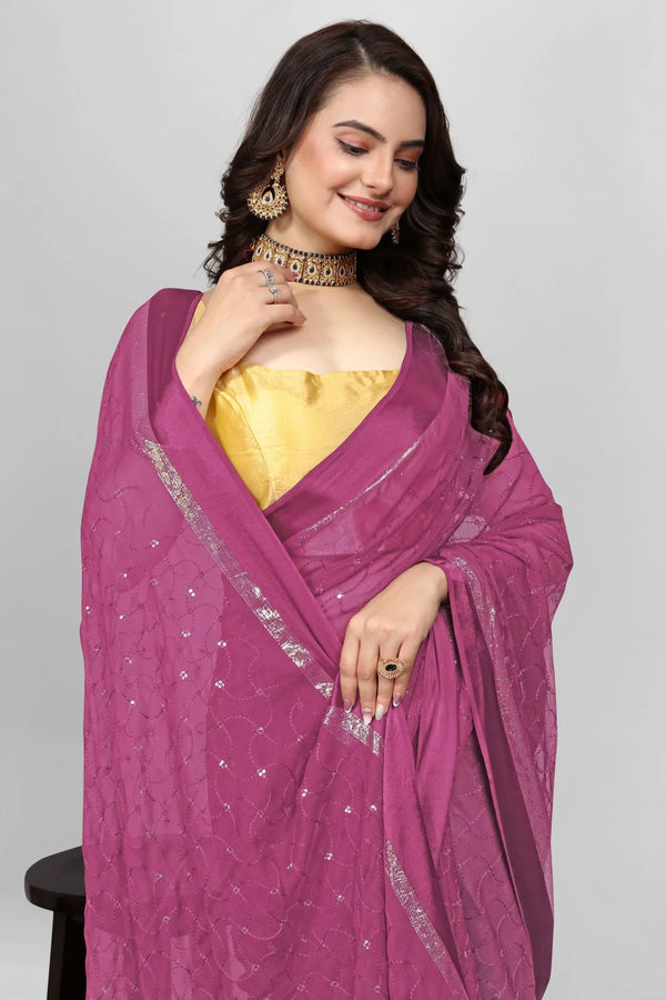 Sequined Embroidery Saree for a Glamorous Touch-Dark Pink