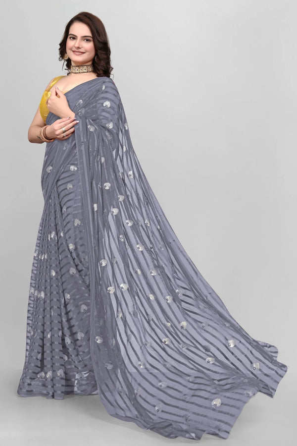 Elegant Partyware Viscose Saree- Grey