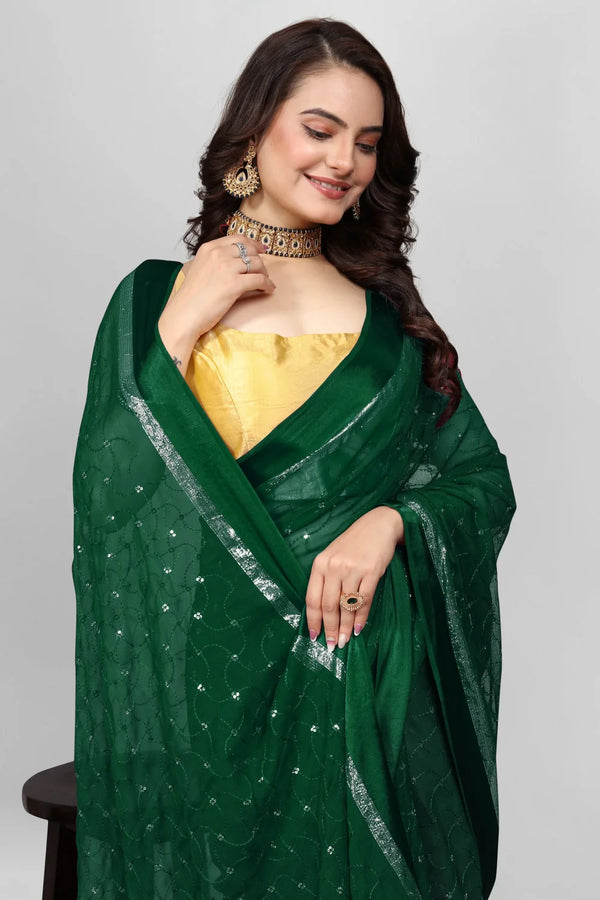 Sequined Embroidery Saree for a Glamorous Touch-Green