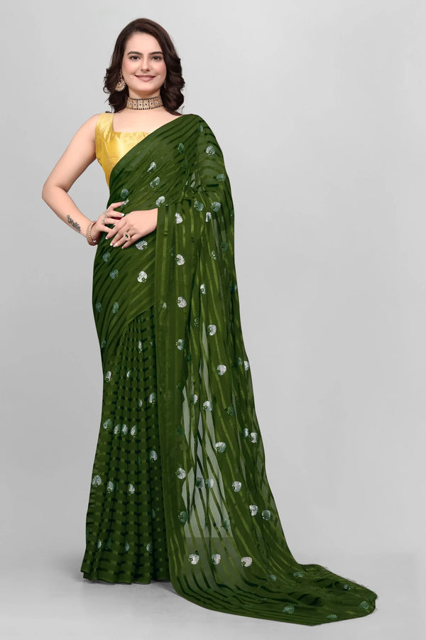 Elegant Partyware Viscose Saree-Mehndi