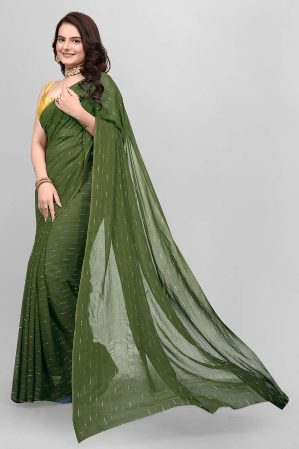 Elegant Solid Viscose Saree - Mehndi