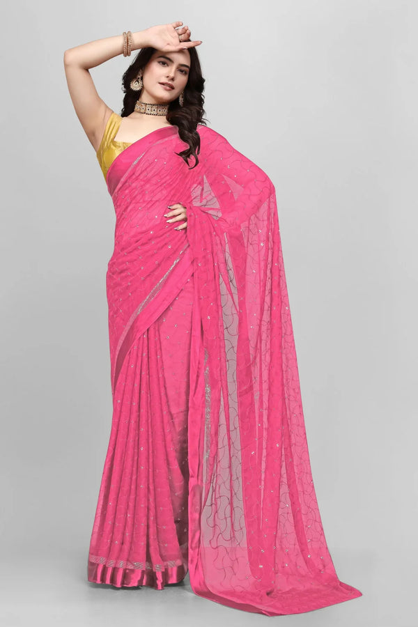 Sequined Embroidery Saree for a Glamorous Touch-Baby Pink