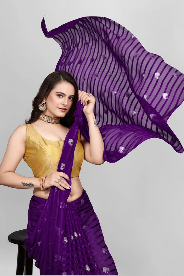 Elegant Partyware Viscose Saree-Purpul