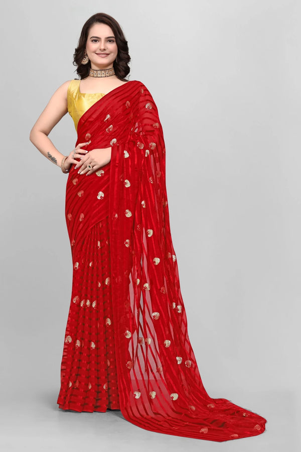 Elegant Partyware Viscose Saree-Red